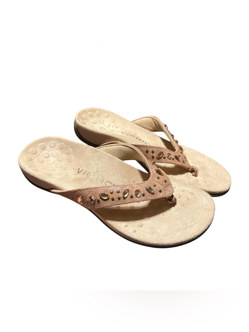 Vionic Lucia Snake Print Flip Flops Womens 6 Embellished Comfort